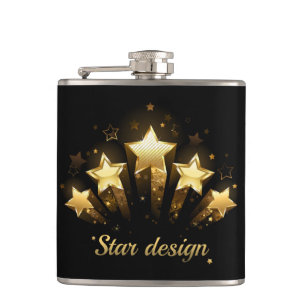 Five gold stars on black hip flask