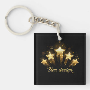 Five gold stars on black keychain