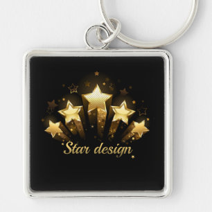 Five gold stars on black keychain