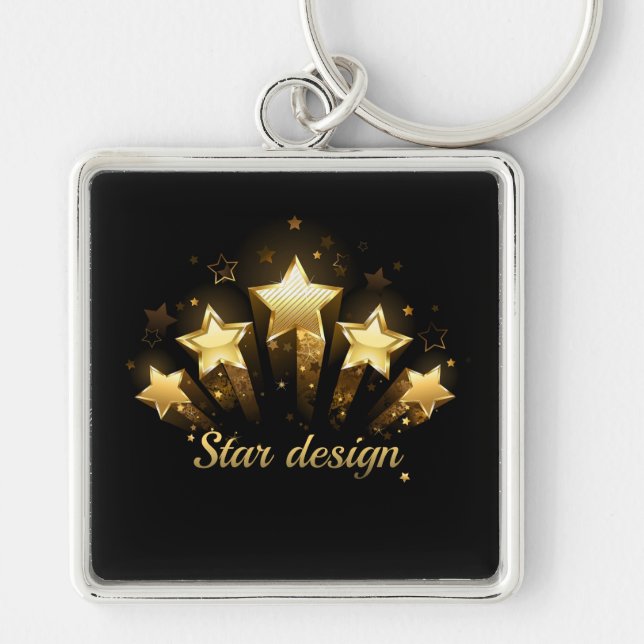 Five gold stars on black keychain (Front)