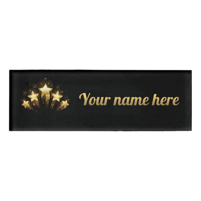 Five gold stars on black name tag (Front)