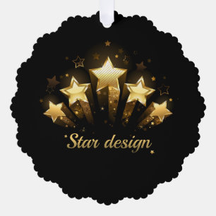 Five gold stars on black ornament card