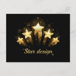 Five gold stars on black postcard