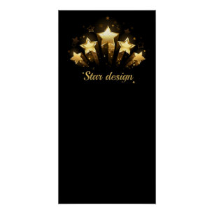 Five gold stars on black poster
