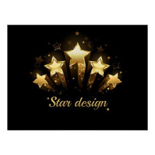 Five gold stars on black poster