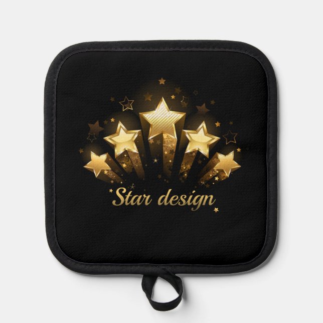 Five gold stars on black pot holder (Front)