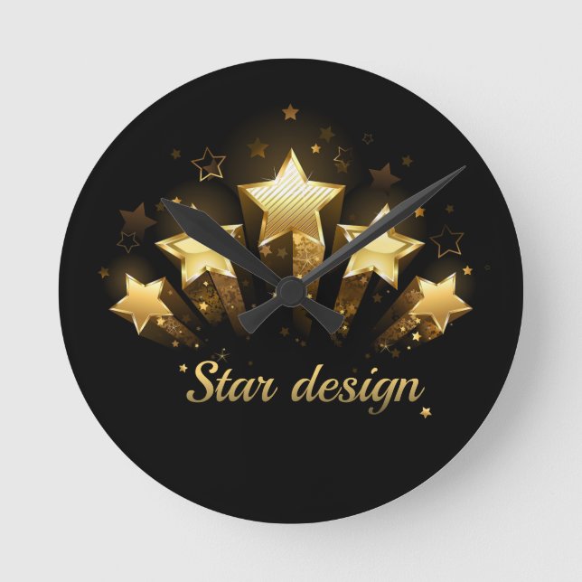 Five gold stars on black round clock (Front)