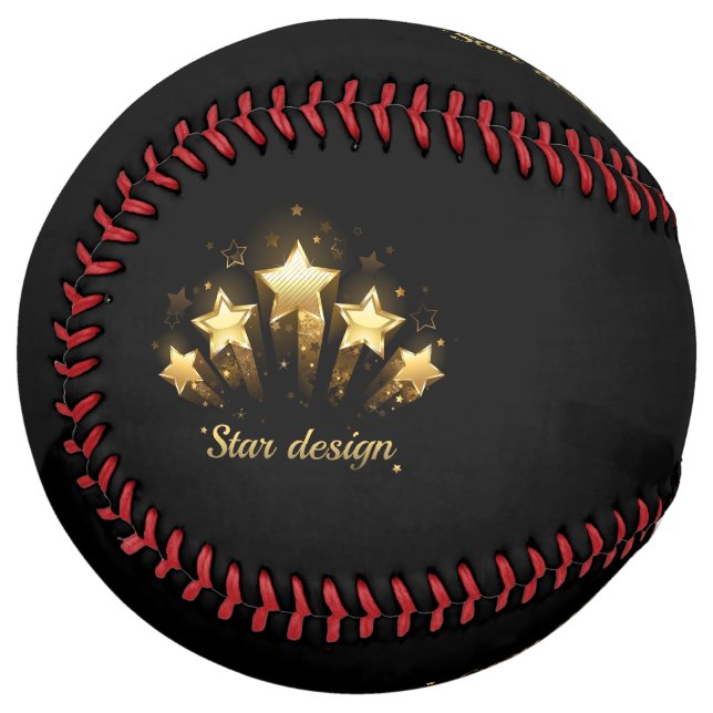 Five gold stars on black softball (Front Left)