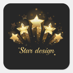 Five gold stars on black square sticker