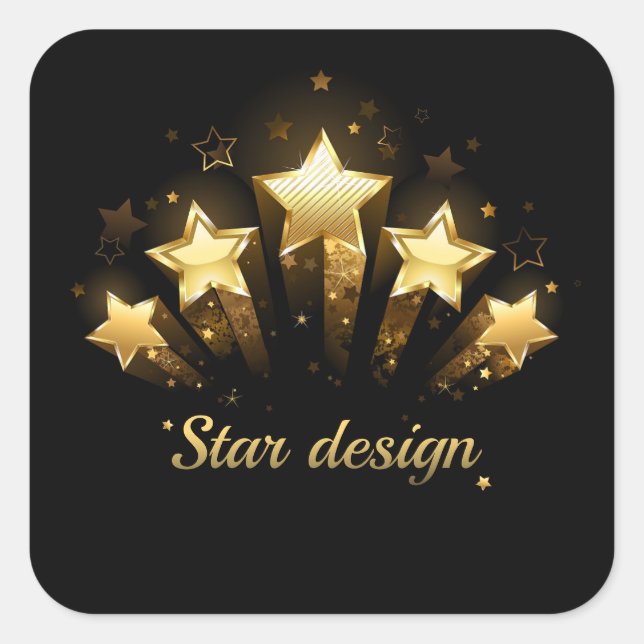 Five gold stars on black square sticker (Front)