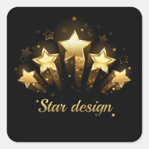 Five gold stars on black square sticker