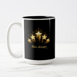 Five gold stars on black Two-Tone coffee mug
