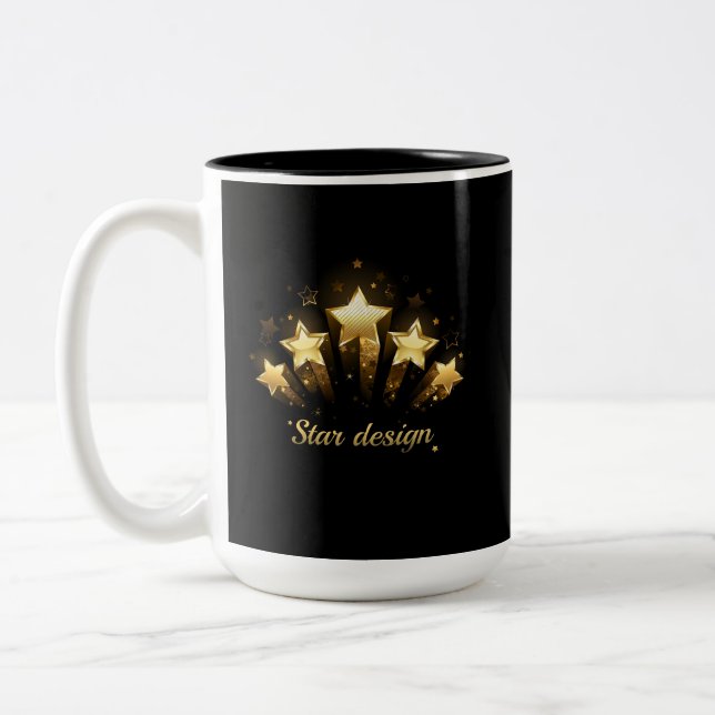 Five gold stars on black Two-Tone coffee mug (Left)