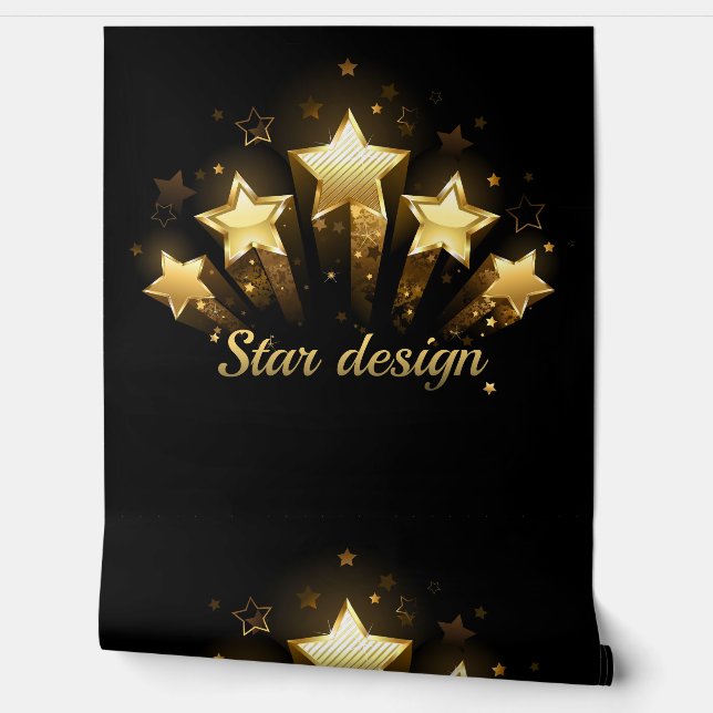 Five gold stars on black wallpaper (Unrolling)