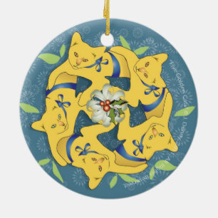 Five Golden Cats... double sided Ceramic Ornament