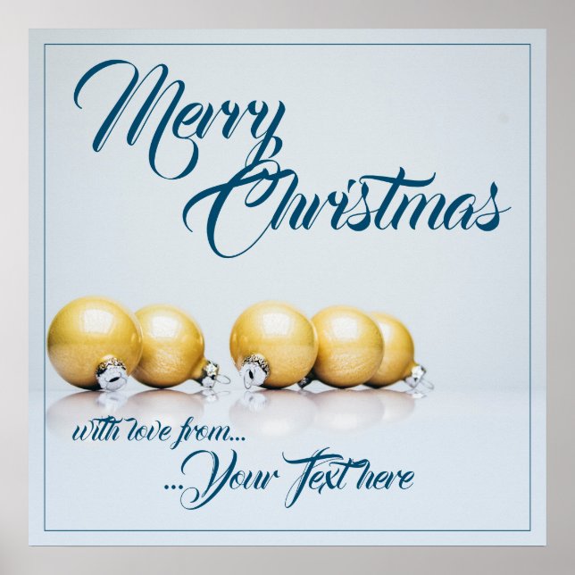 Five golden christmas balls - blue writing poster (Front)