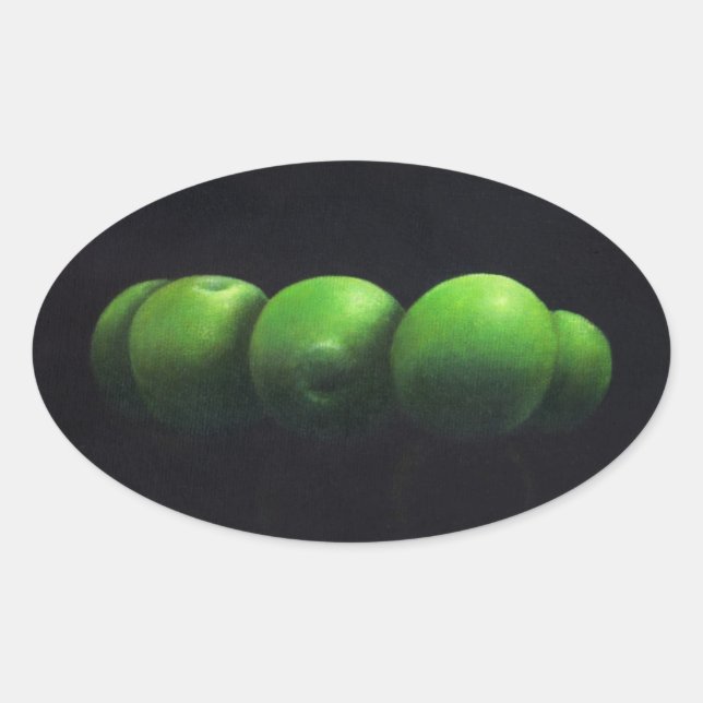 Five Green Apples Oval Sticker (Front)
