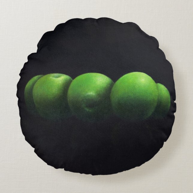 Five Green Apples Round Pillow (Front)