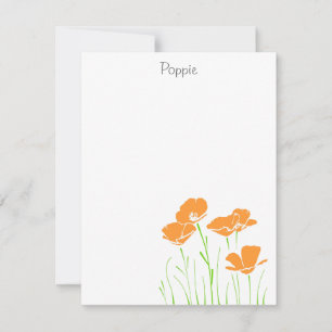 Five Hand Drawn California Poppies  Note Card