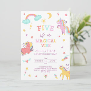 Five is a Magical Vibe Unicorn 5th Birthday  Invitation
