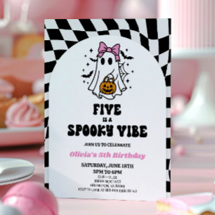 Five Is A Spooky Vibe Bow Ghost 5th Birthday Party Invitation