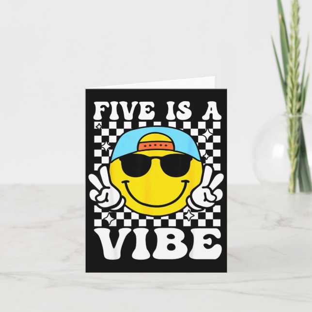 Five Is A Vibe 5th Birthday Groovy Boys Girls 5 Ye Card (Front)