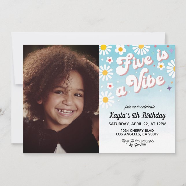 Five is a Vibe 5th Portrait Birthday Invitation (Front)