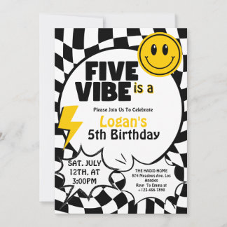 Five is a Vibe | Boys 5th Retro Birthday Party Invitation