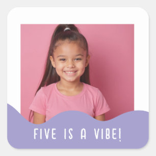 Five is a Vibe Custom Photo Birthday Party Favours Square Sticker