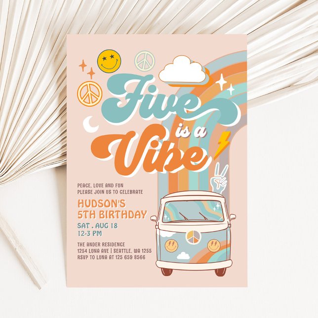 Five is A Vibe Fall Boy Groovy 5th Birthday Invitation (Creator Uploaded)