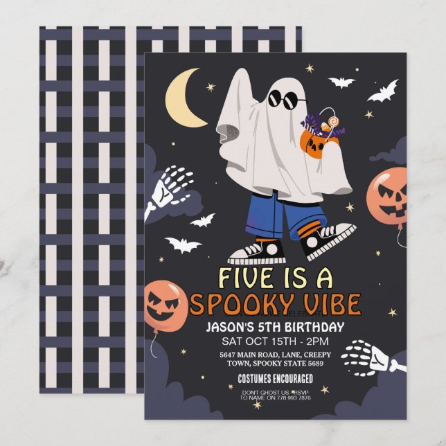 Five is a Vibe Ghosts Bats Halloween Costume  Invitation (Front/Back)