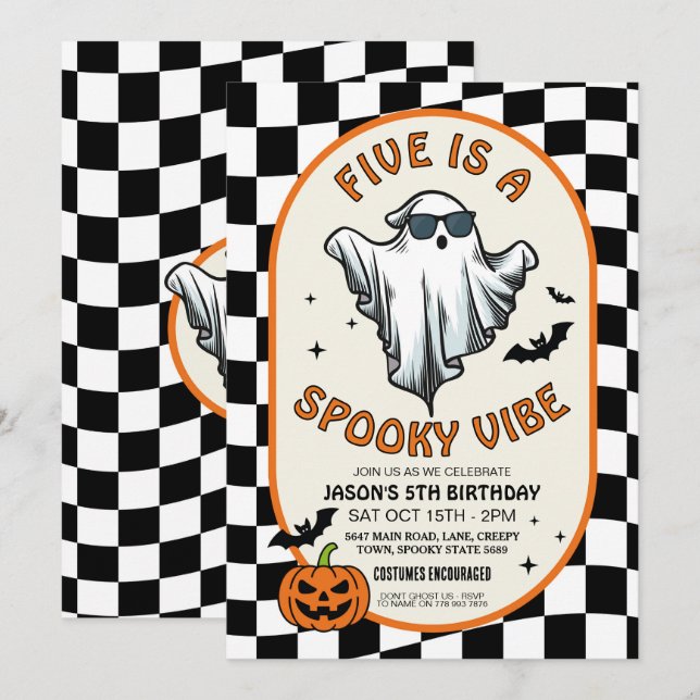 Five is a Vibe Ghosts Bats Halloween Party  Invitation (Front/Back)