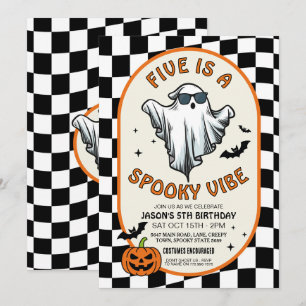 Five is a Vibe Ghosts Bats Halloween Party Invitation