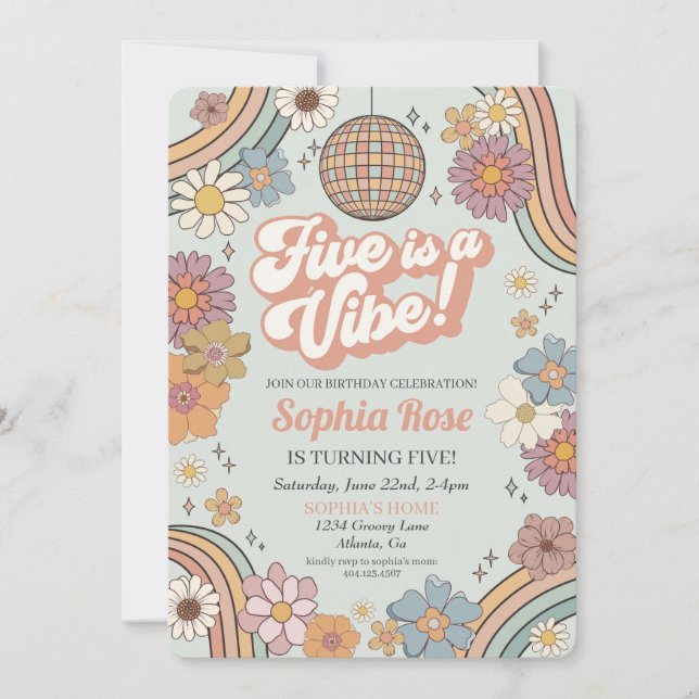 Five is a Vibe Groovy 5th birthday 70s retro (Front)