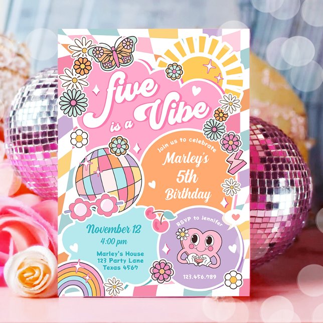 Five is a Vibe Groovy Preppy Varsity Birthday Invitation (Creator Uploaded)