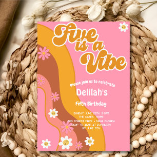 Five is a vibe, groovy retro vintage birthday invitation