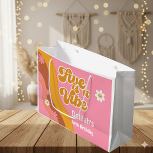 Five is a vibe, groovy retro vintage birthday large gift bag