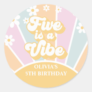 Five is a Vibe pastel Retro Sunshine daisy boho Classic Round Sticker