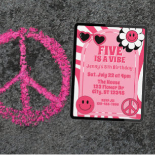 Five is a Vibe, pink retro 5th Birthday Invitation