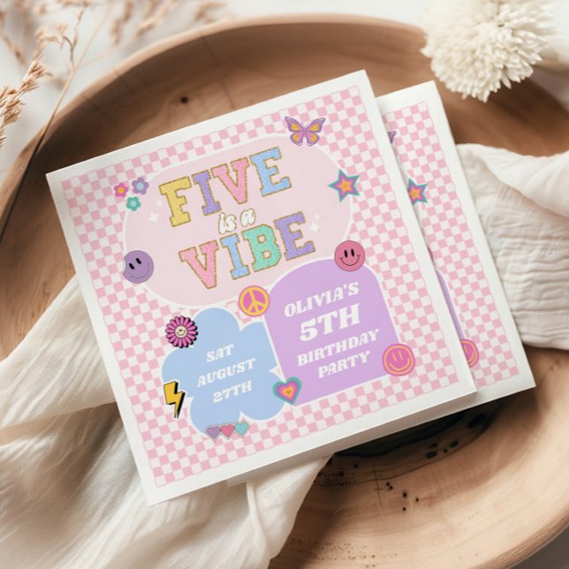 Five Is A Vibe Preppy Patch 5th Birthday Party Napkin (Creator Uploaded)