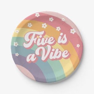Five is a Vibe Retro 70s Rainbow Daisy Birthday  Paper Plate