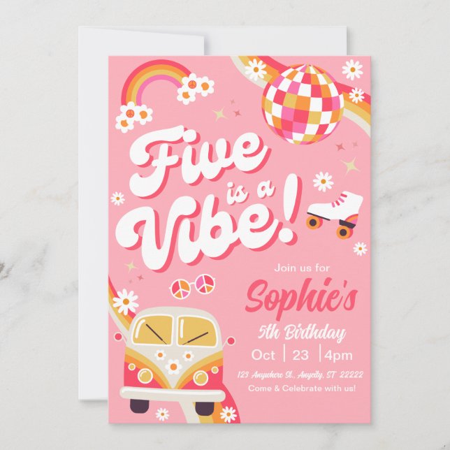 Five is a Vibe Retro Birthday Invitation  (Front)