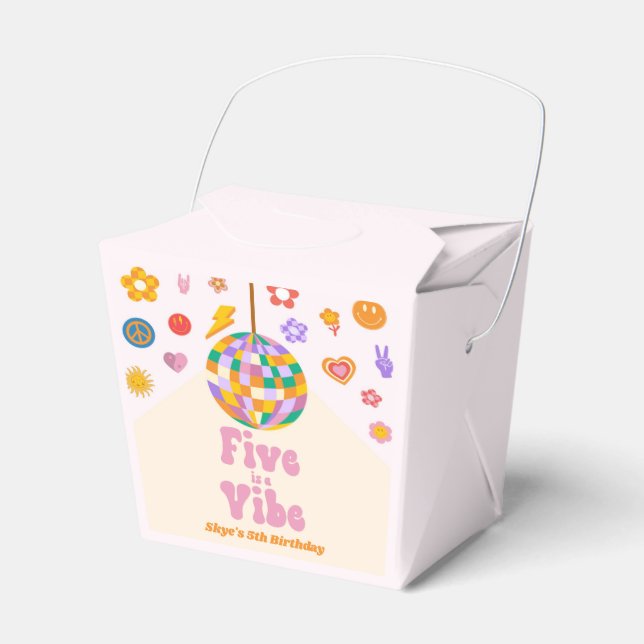 Five Is A Vibe Retro Disco Ball 5th Birthday Party Favor Box (Front Side)