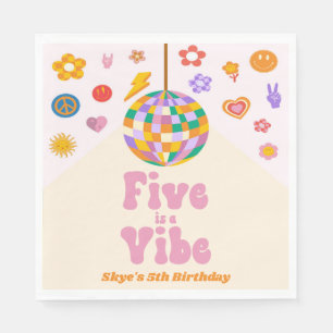 Five Is A Vibe Retro Disco Ball 5th Birthday Party Napkin