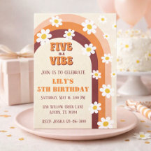 Five is a Vibe Retro Groovy Rainbow Daisy 5th