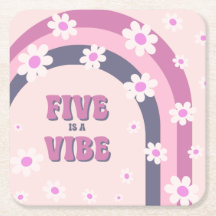 Five is a Vibe Retro Rainbow Daisy 5th Birthday