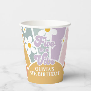 Five is a Vibe Retro Rainbow Paper Cups