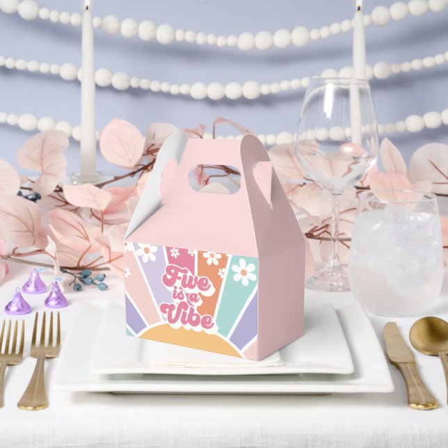 Five is a Vibe Retro Sunshine Rainbow Daisy Favor Box (Wedding)