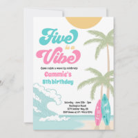 Five Is A Vibe Retro Surfboard Beach Birthday