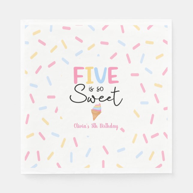 Five Is So Sweet Ice Cream 5th Birthday Party Napkin (Front)